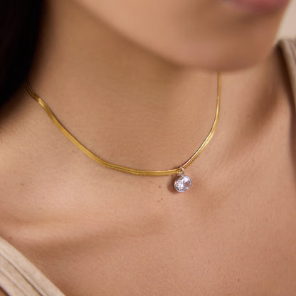 Two Tone Snake Oval Zirconia Pendant Necklace