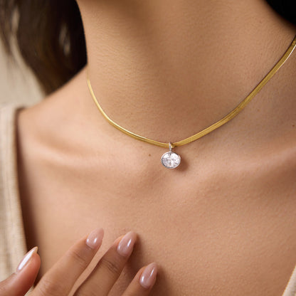 Two Tone Snake Oval Zirconia Pendant Necklace