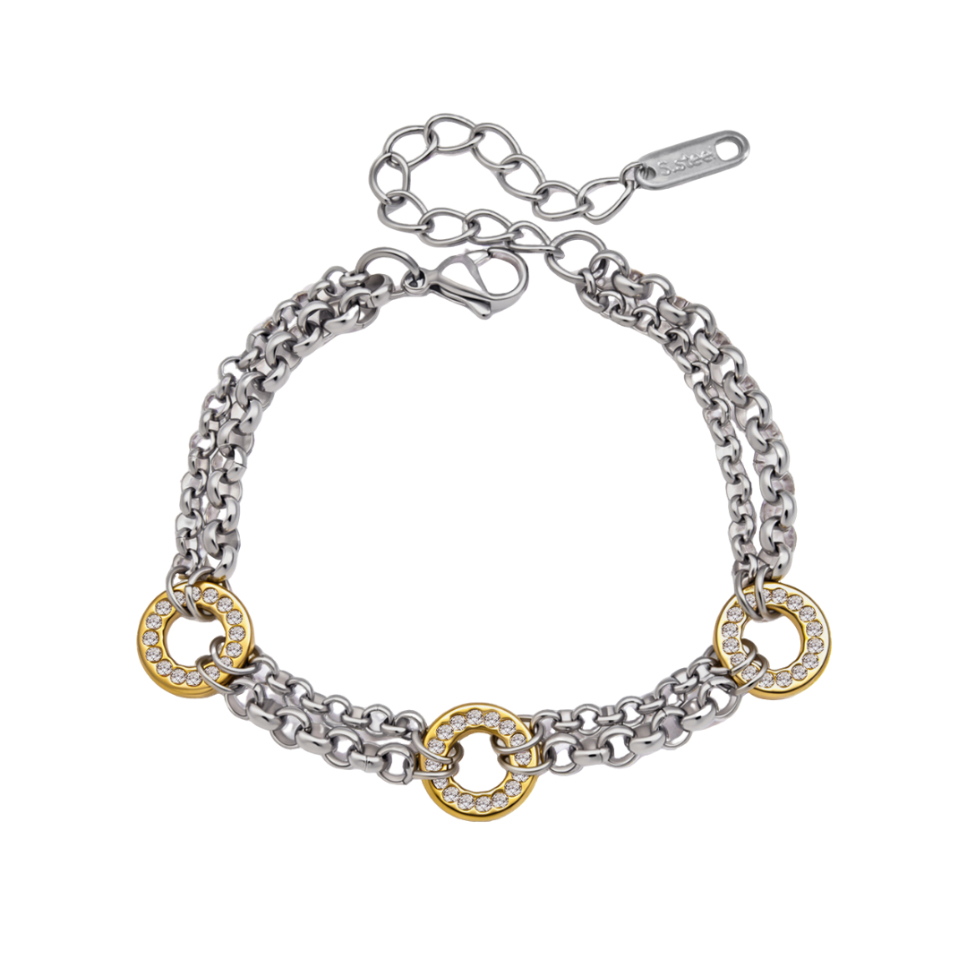 Two Tone Zirconias Circles Bracelet