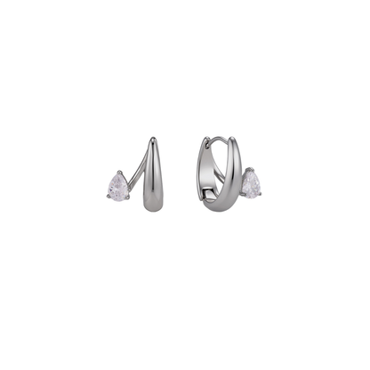 Silver Drop Zirconia Double Layer Hoop Earrings