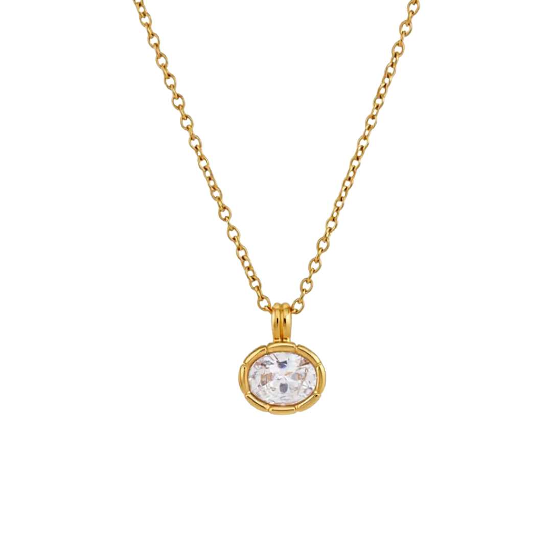 Gold Oval Zirconia Pendant Necklace