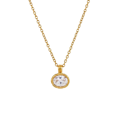 Gold Oval Zirconia Pendant Necklace