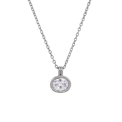 Silver Oval Zirconia Pendant Necklace