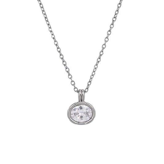 Silver Oval Zirconia Pendant Necklace