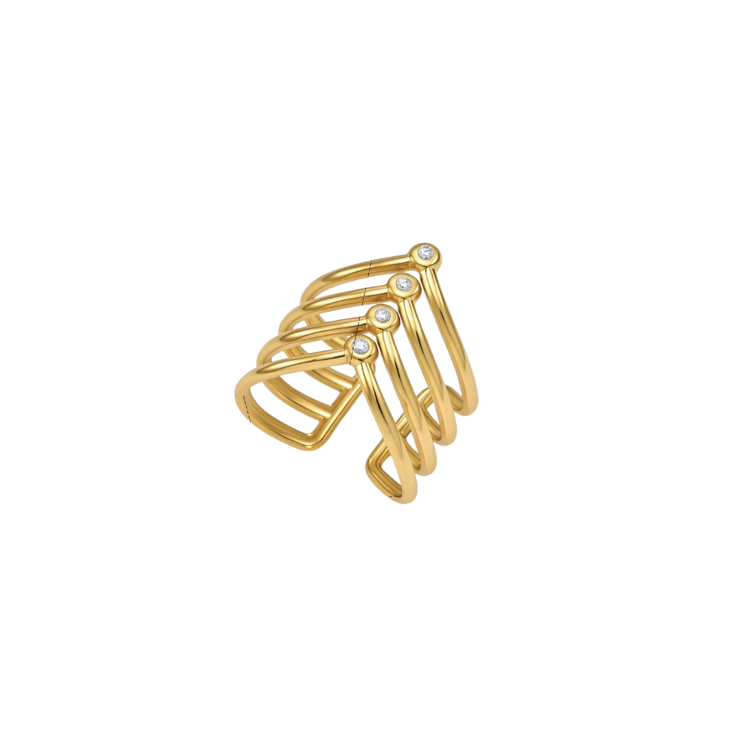 Gold Zirconias V Layered Ring