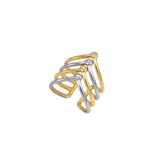 Two Tone Zirconias V Layered Ring