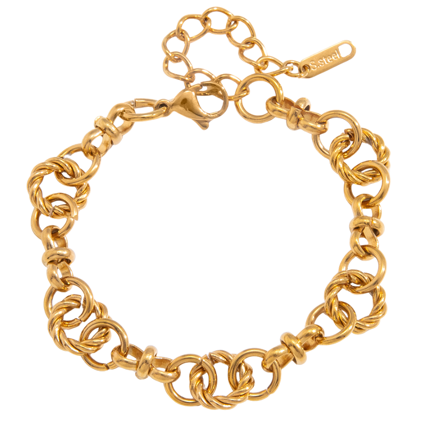 Gold Twisted Circle Link Chain Bracelet