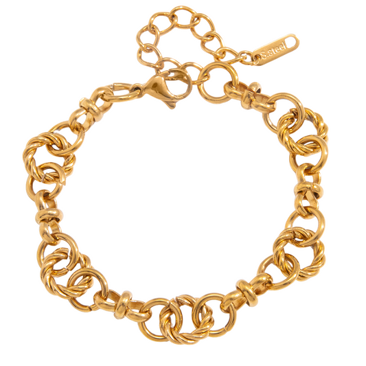 Gold Twisted Circle Link Chain Bracelet