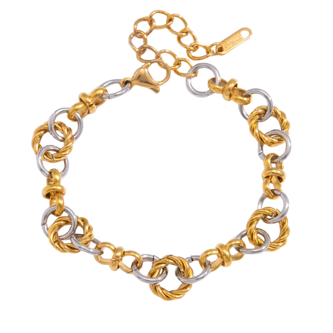 Two Tone Twisted Circle Link Chain Bracelet