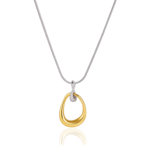 Two Tone Hollow Drop Pendant Necklace