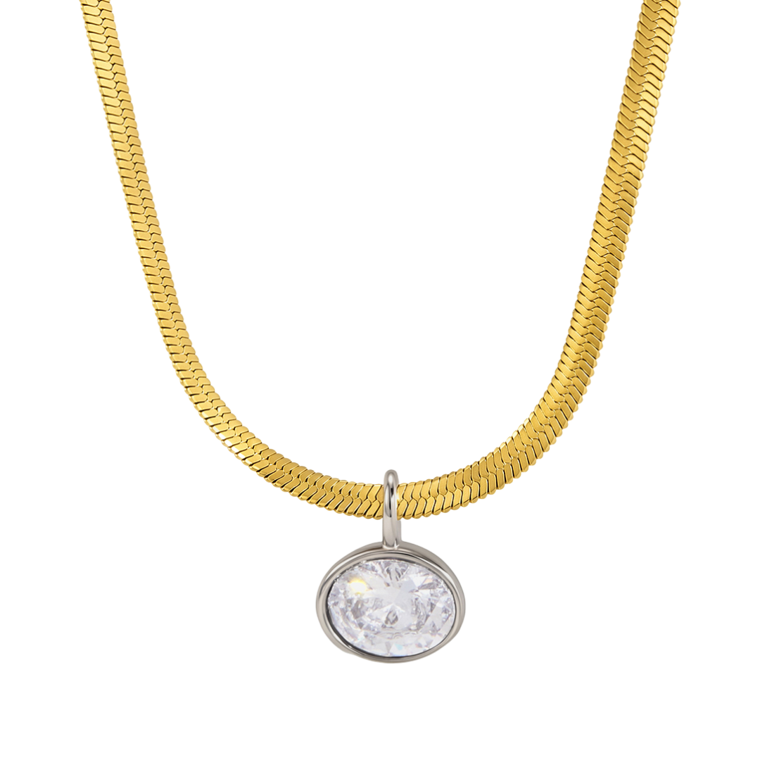 Two Tone Snake Oval Zirconia Pendant Necklace