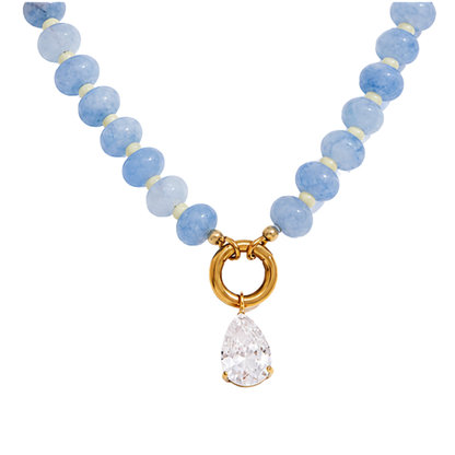 Zirconia Pendant Blue Beads Necklace