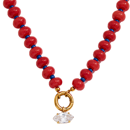 Zirconia Pendant Red Beads Necklace