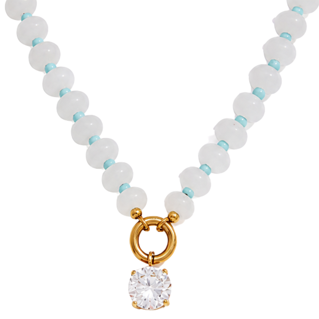 Zirconia Pendant White Beads Necklace