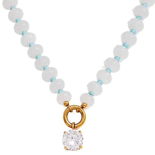 Zirconia Pendant White Beads Necklace
