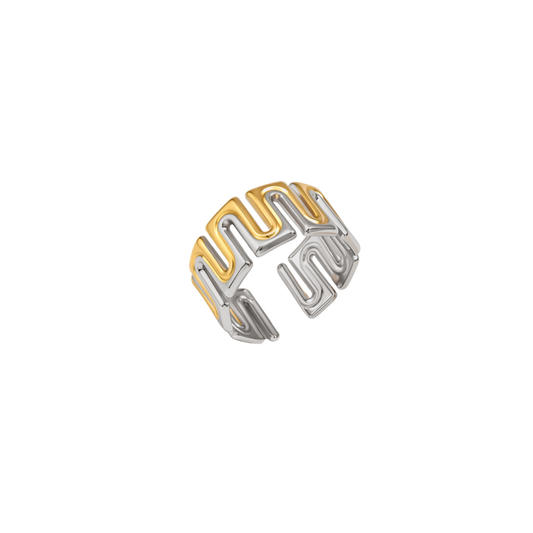 Two Tone Wave Open Ring