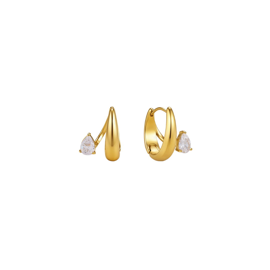 Gold Drop Zirconia Double Layer Hoop Earrings