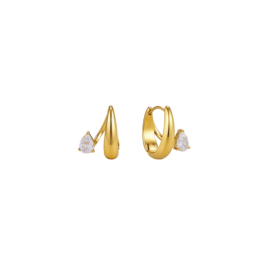Gold Drop Zirconia Double Layer Hoop Earrings