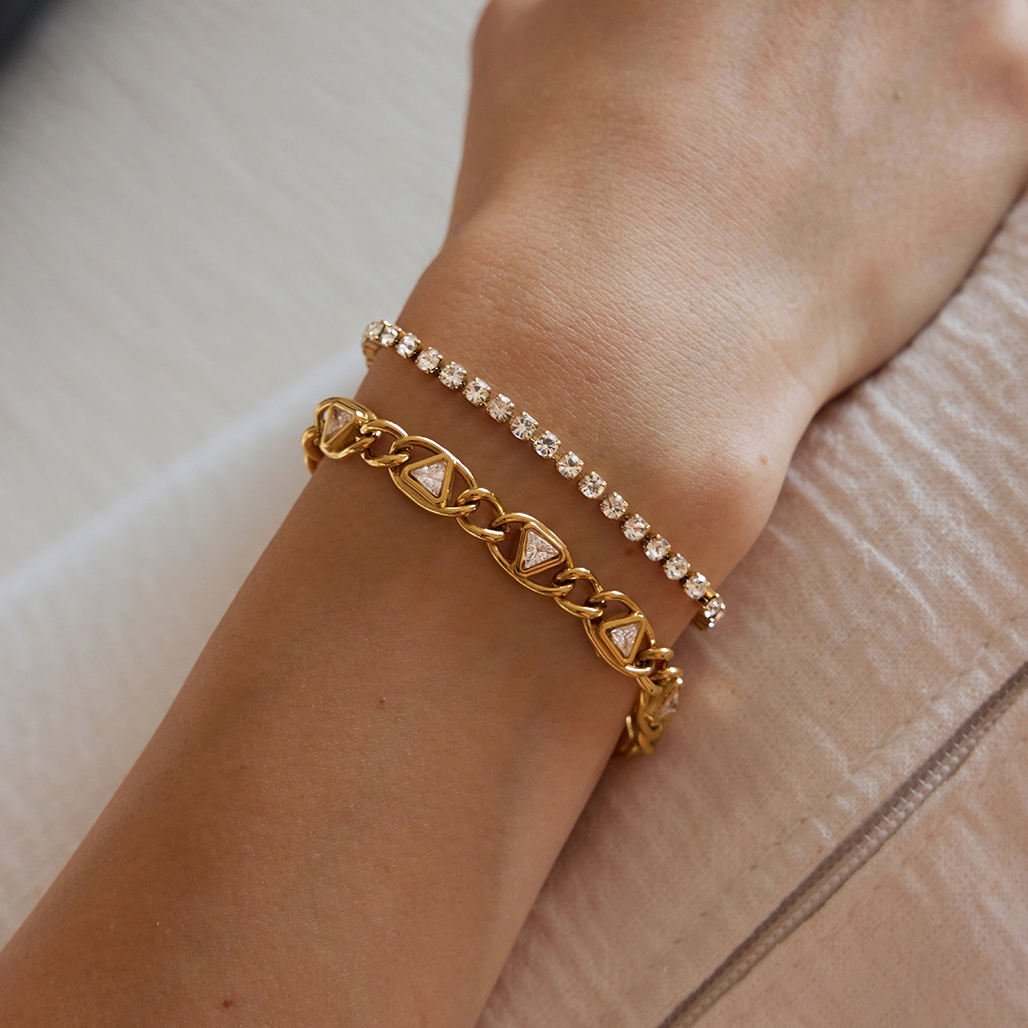 Triangle Shaped Zirconia Gold Chain Bracelet