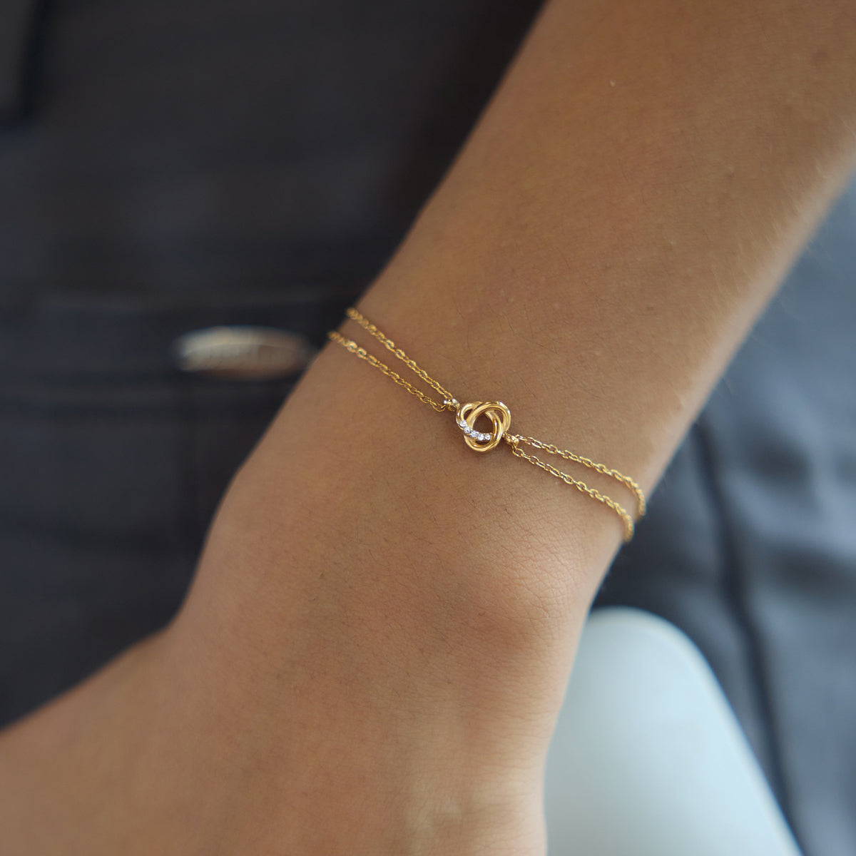 Zirconias Knot Double Chain Bracelet