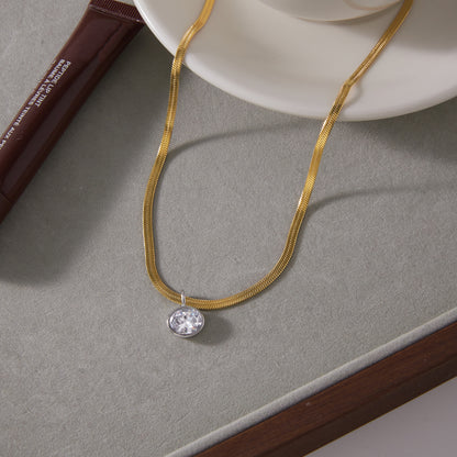 Two Tone Snake Oval Zirconia Pendant Necklace