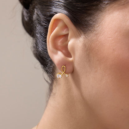 Round Zirconia Loop Gold Stud Earrings