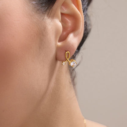 Round Zirconia Loop Gold Stud Earrings