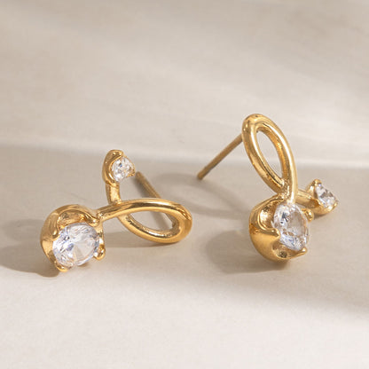 Round Zirconia Loop Gold Stud Earrings