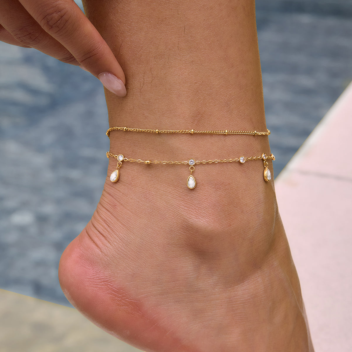 Drop Zirconia Pendants Anklet