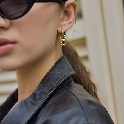 Zirconia Pig Link Hoop Earrings