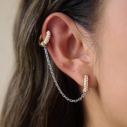 Two Tone Double Huggie Hoop Earring