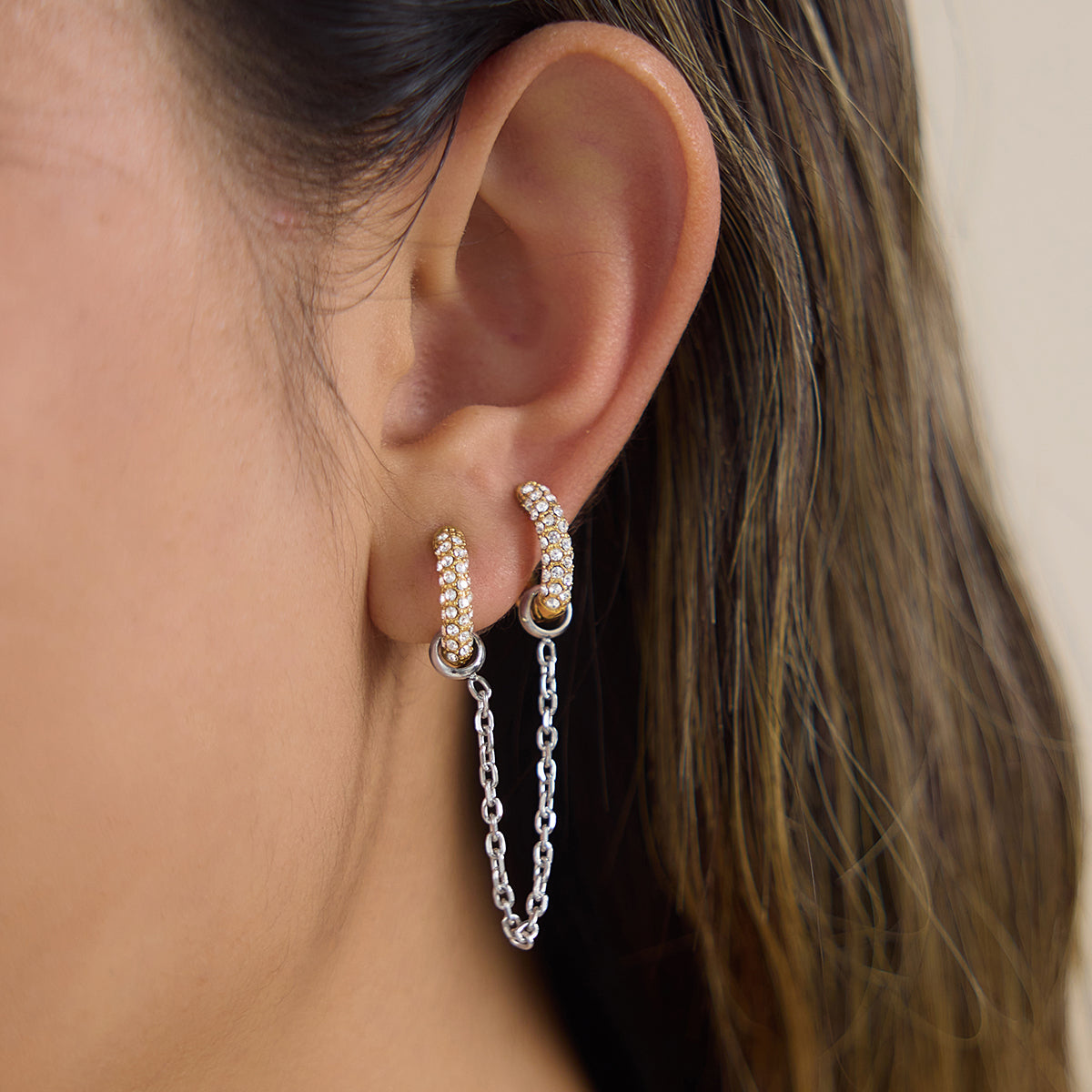 Two Tone Double Huggie Hoop Earring
