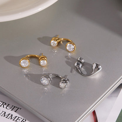 Silver Round Zirconia Irregular Stud Earrings