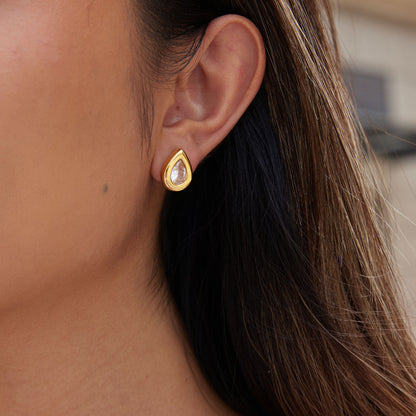 Zirconia Drop Stud Gold Earrings
