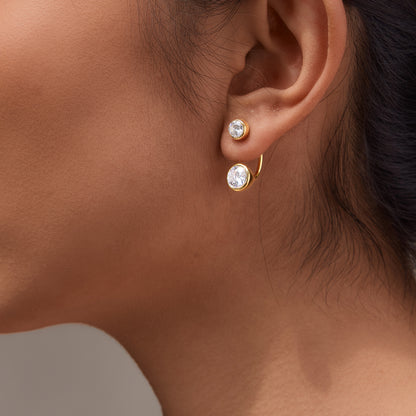 Gold Round Zirconia Irregular Stud Earrings