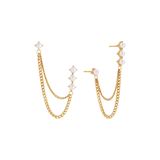 Round Pearls Chain Stud Earrings