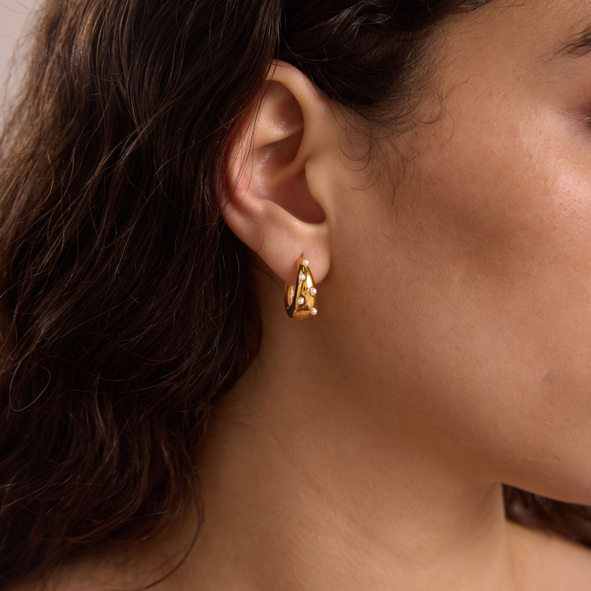 Mini Pearls Small Gold Hoop Earrings