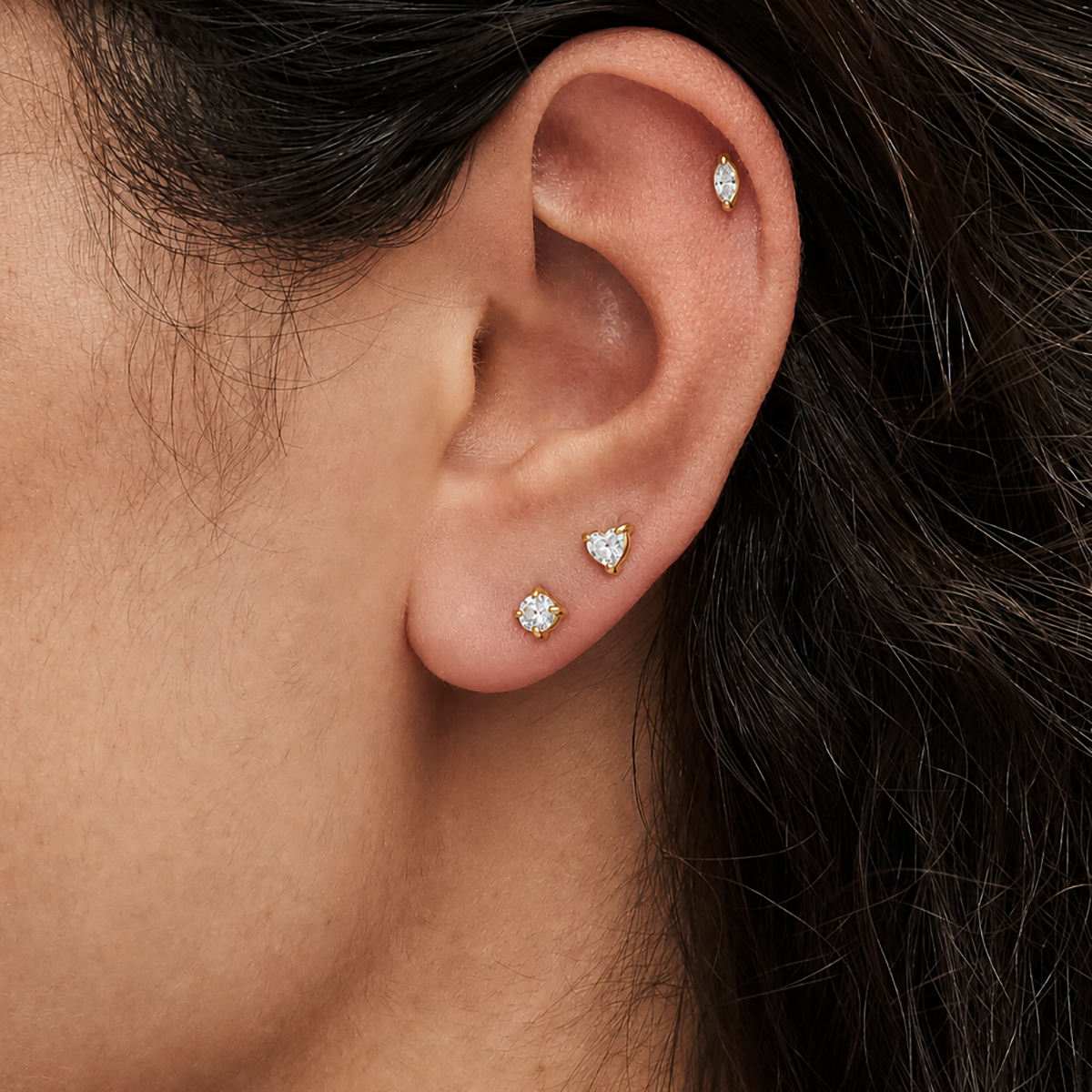 Zirconias Piercing Mini Stud Gold Earring Set
