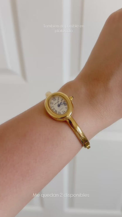 Gold Oval Bangle Watch