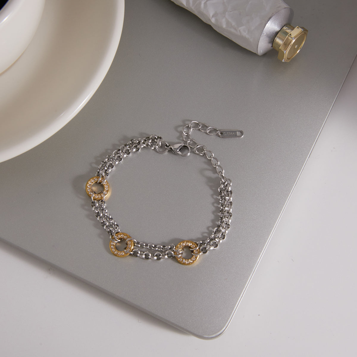 Two Tone Zirconias Circles Bracelet