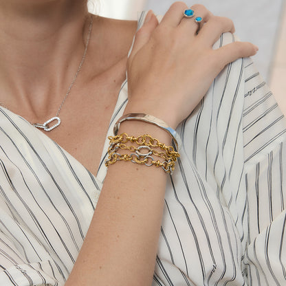 Two Tone Twisted Circle Link Chain Bracelet
