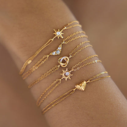 Zirconia Sun Double Chain Bracelet
