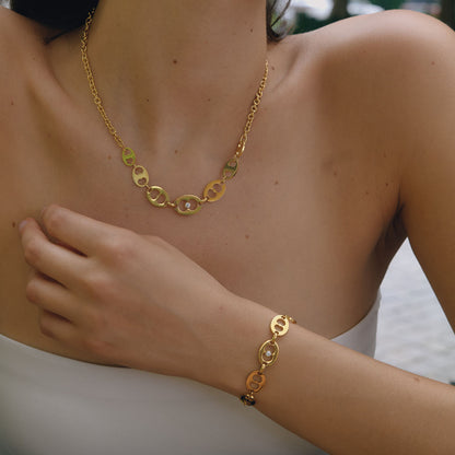 Zirconia Heart Pig Gold Chain Bracelet