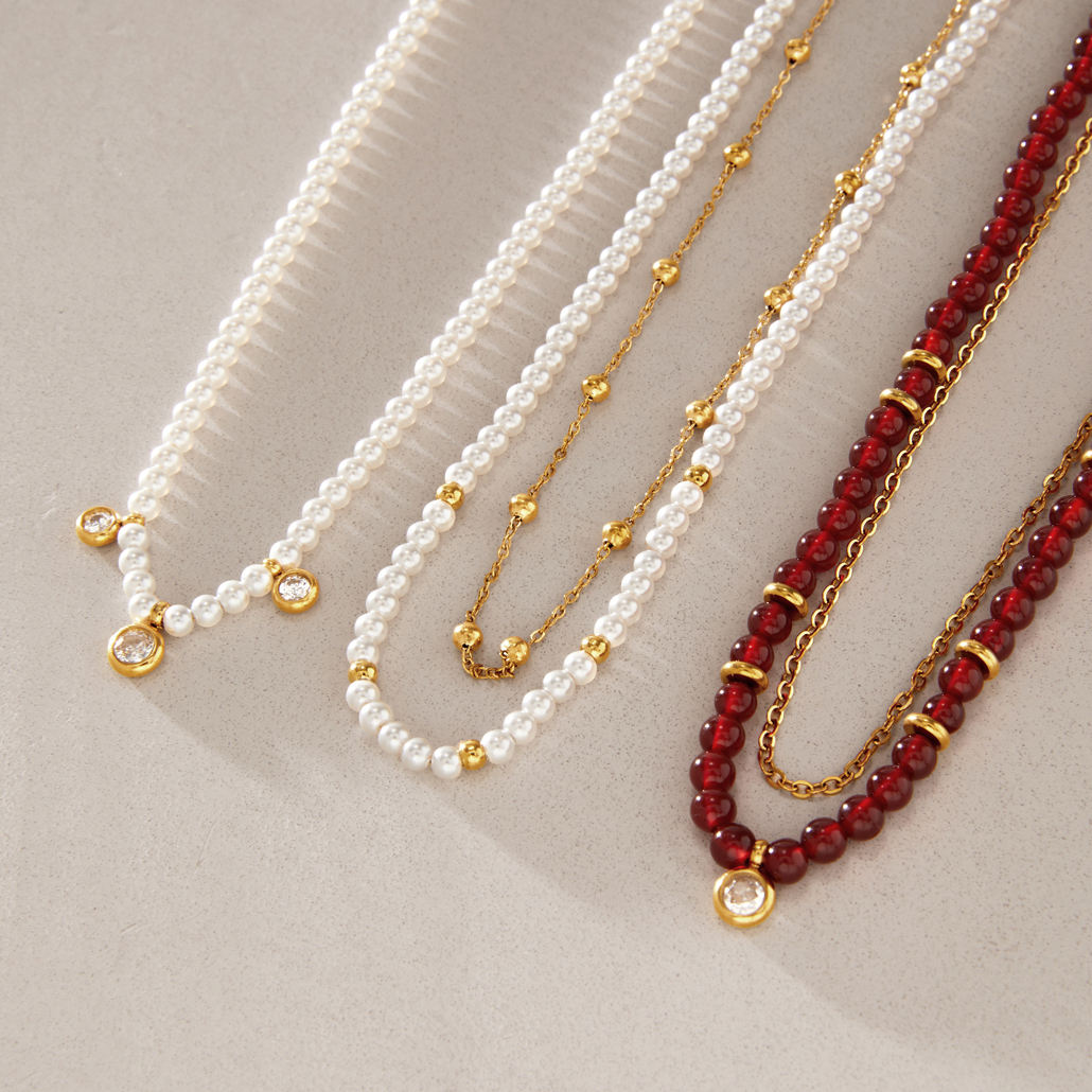 Red Beads Double Necklace