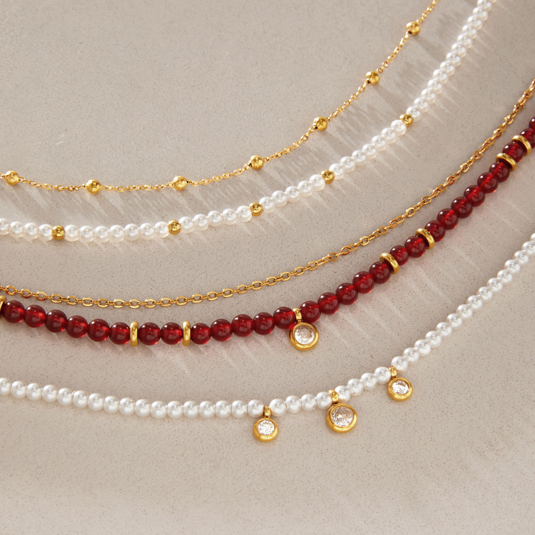 Red Beads Double Necklace
