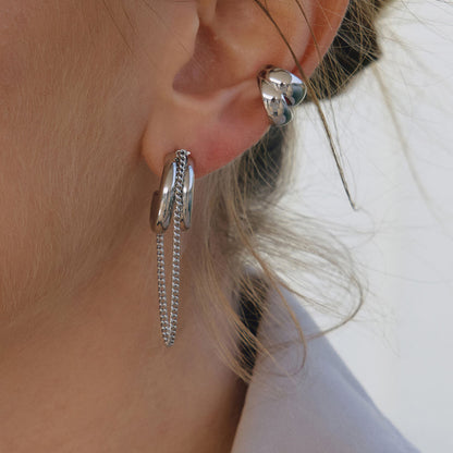 Silver Chain Hoop Stud Earrings