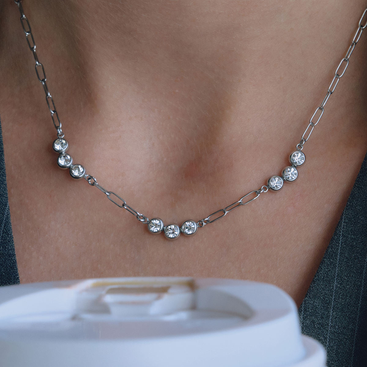 Silver Zirconias Chain Necklace