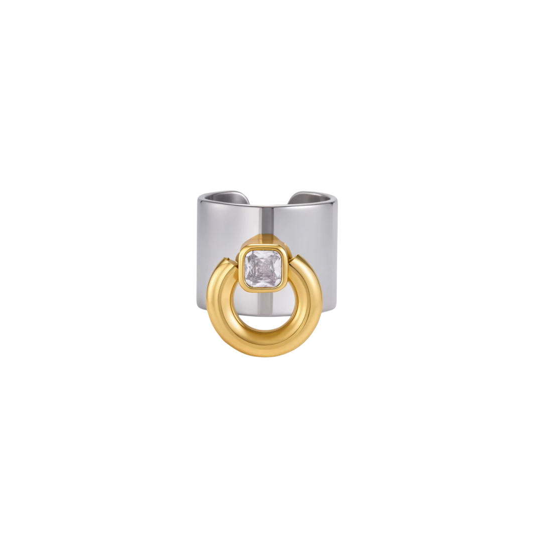 Two Tone Buckle Wide Band Ring