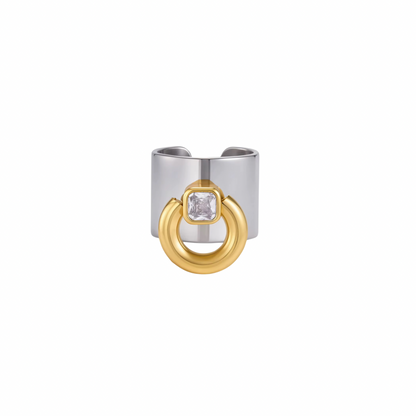Two Tone Buckle Wide Band Ring