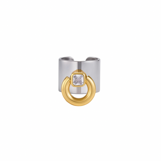 Two Tone Buckle Wide Band Ring